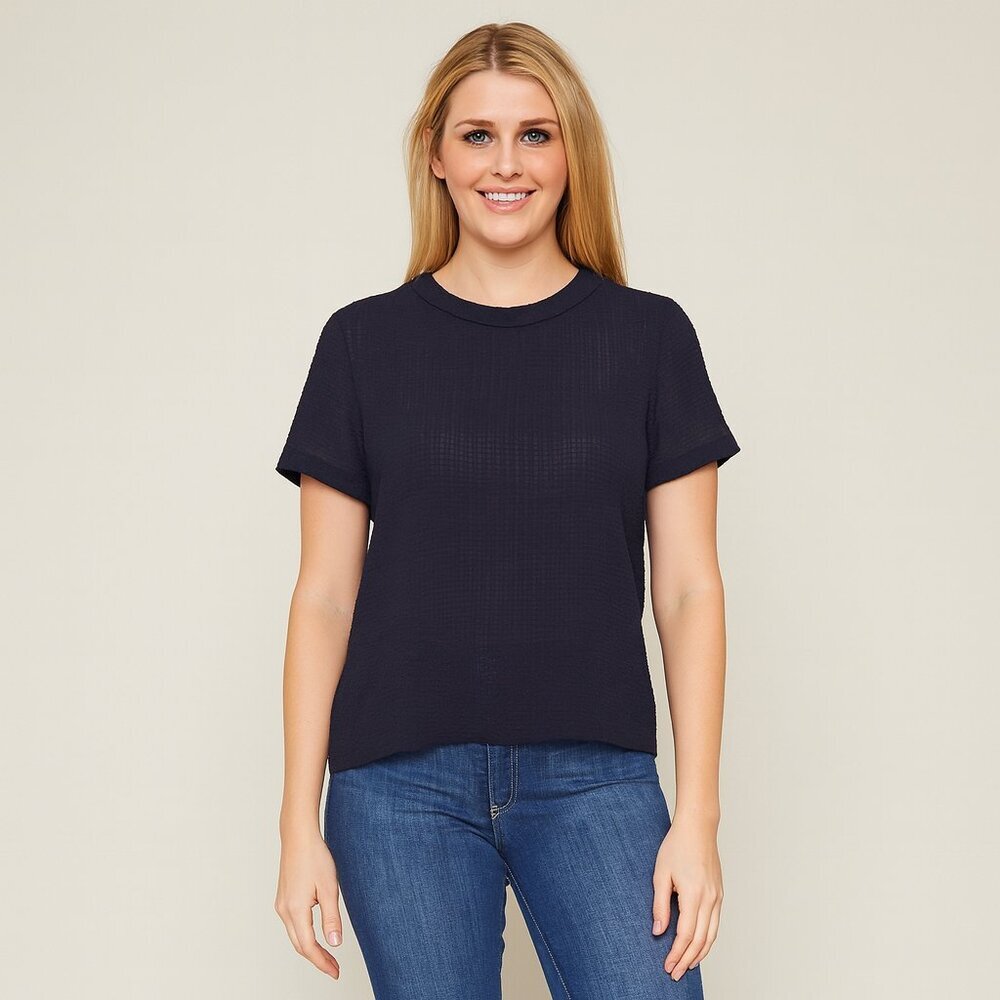MNG Basics by Mango Navy Short Sleeve Top Side Vents Women’s Large
